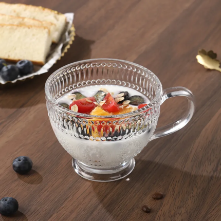 Breakfast Handle Glass with Gold Rim - Gold-trimmed Breakfast Bowl & Oatmeal Mug