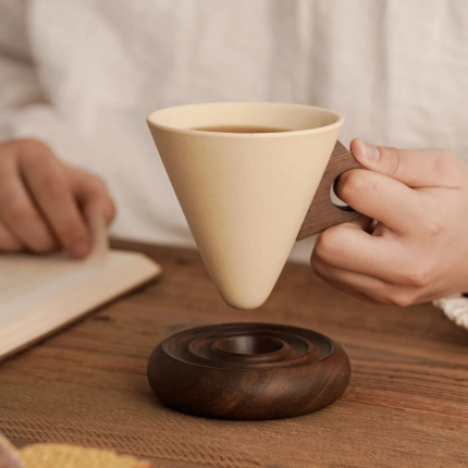 Ivory White Ceramic Coffee Cup - Bamboo Joint Mug for Latte Art