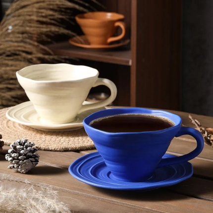 Klein Blue Ceramic Mug - Wide-rim Coffee & Breakfast Cup