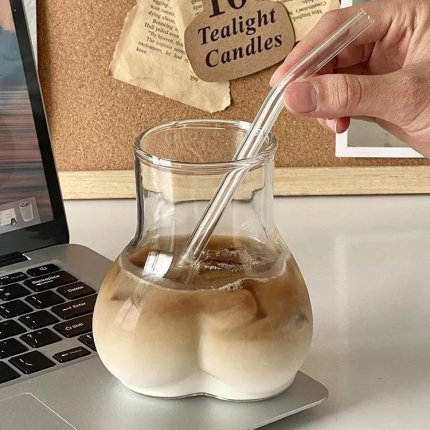 Peach Butt Glass Cup - Novelty Glass for Iced Drinks & Coffee